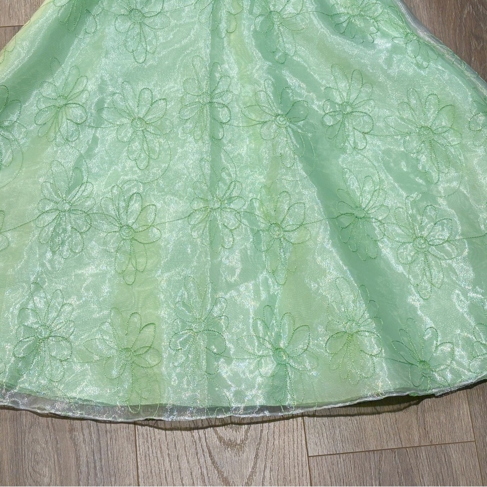 🐣Vintage Elegant Organza Green Floral Kids Dress - Size 10.5 🐣 - Picture 6 of 8